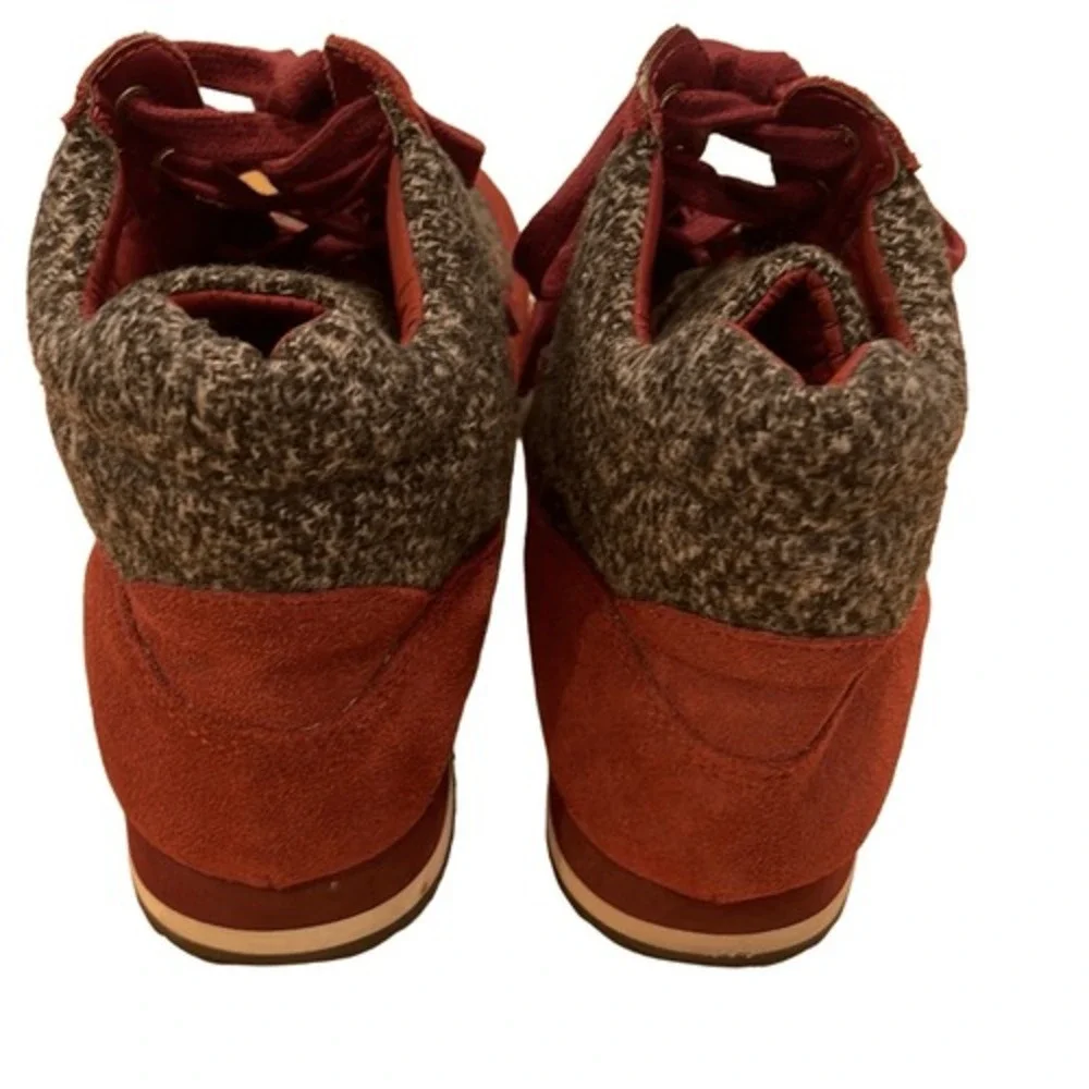 ISAAC MIZRAHI LIVE DESSYE Boot Burgundy Suede Tweed High Top Lace Up Shoes 8.5‎